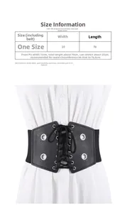 Tableau des tailles pour ceinture corset noire de 10cm avec bande élastique et laçage avant