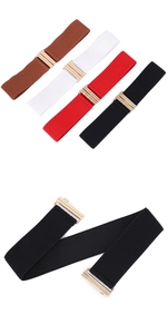 Close-up of elastic waist belts featuring bamboo texture buckle in four classic colors
