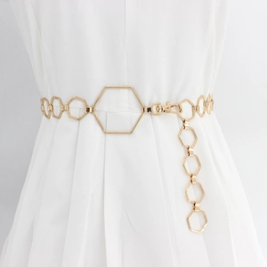 Fashion Women Hexagon Metal Chain Belt Adjustable Geometric Hollow Waist Chain For Dress Decoration Accessories