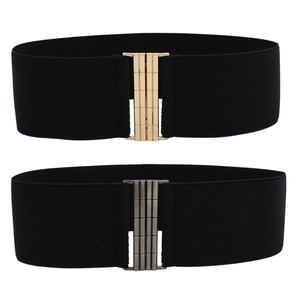 Women Wide Elastic Cinch Belt Fashion PU Leather Interlocking Alloy Buckle Waist Seal For Dresses Coats Versatile Stretching Waistband