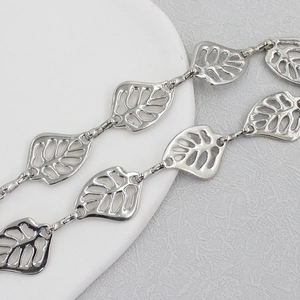 Silver metal waist chain for women with hollow leaf design and polished mirror finish