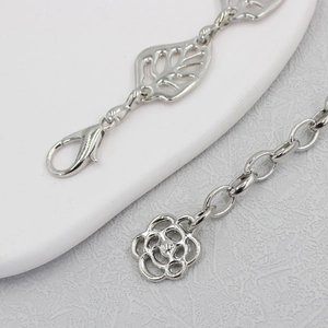 Silver metal waist chain belt with hollow leaf and camellia pendants for dresses