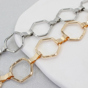 Fashionable hexagon link metal waist chain for dresses in gold and silver finishes