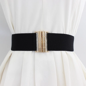 Women Elastic Wide Corset Belt Versatile Stretch Waistband With Bamboo Metal Buckle For Dress Decoration Fashion Accessories