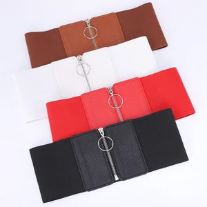 Cintura a Corsetto Elastica Larga da Donna Design con Cerniera Anteriore O-Ring Cintura in Vita in Pelle PU per Abiti Cappotti