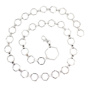 Silver hexagonal metal waist chain belt for dresses with adjustable lobster clasp closure
