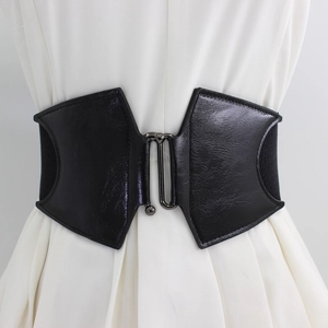Ceinture large élastique noire pour femme avec boucle gris métal pour robes et vestes