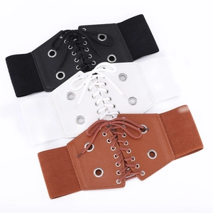 Large ceinture corset élastique pour femme en noir blanc et marron avec lacets en cuir