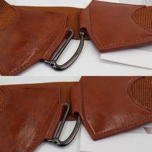 Large ceinture élastique marron pour femme avec boucle en métal noir pour robes