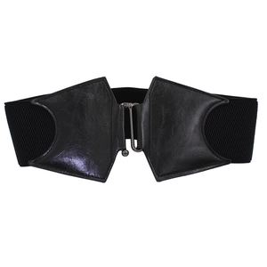 Ceinture large élastique noire pour femme avec design chauve-souris en similicuir