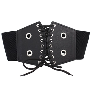 Large ceinture corset élastique pour femme avec laçage en cuir et œillets métalliques
