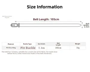 Guide des tailles pour ceinture femme avec longueur de 105cm et largeur de 2,3cm