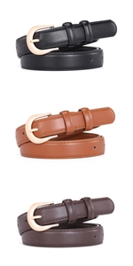 Détail du lot de ceintures fines pour femme en noir et marron avec boucle dorée