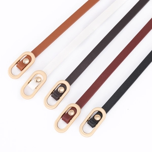 Women Minimalist Thin Waist Belt With Oval Metal Buckle No-hole Adjustable PU Leather Knot Belt For Dress Jeans Coat
