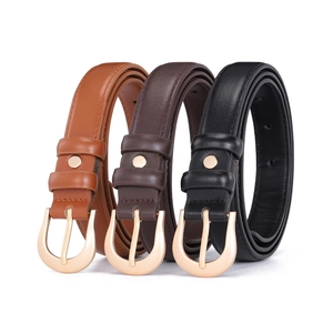 Ceinture pour Femmes en Cuir PU Avec Boucle à Ardillon en Alliage Doré Sangle Vintage Minimaliste pour Jeans Robe