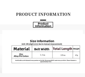 Detailed size chart for camellia flower waist chain with metal and PU leather materials