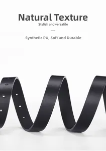 Détail d'une ceinture en cuir PU noir souple avec texture naturelle et durable