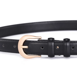 Ceinture classique en cuir noir pour femme avec boucle en métal doré en forme de fer à cheval