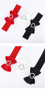 Ceintures élastiques pour femmes avec nœud et boucle coeur en strass, rouge, blanc et noir
