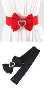 Ceinture élastique ornée d'un grand nœud en tissu et boucle coeur en strass brillant