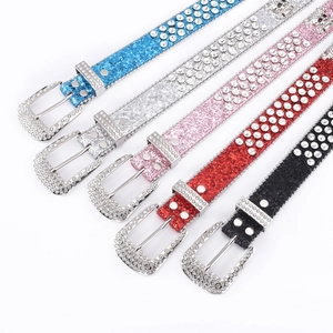 Glitter rhinestone belt for women in blue silver pink red and black Y2K style fashion accessory