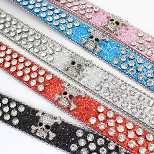 Punk sparkle waist belts with rhinestones and skull buckles in five assorted colors