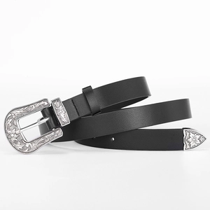 Ceinture vintage en cuir noir avec boucles florales argentées au design style western