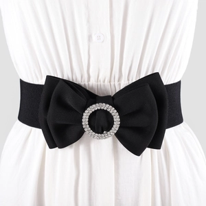 Elegante cintura elastica nera alta con grande fiocco e strass scintillanti