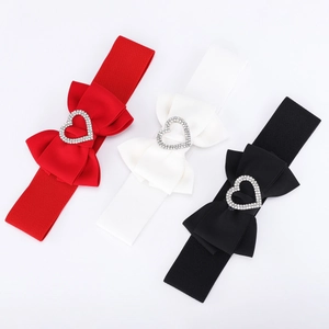 Ceinture Corset Élastique Large à Nœud Papillon et Strass en Cœur pour Femme Accessoire de Robe à la Mode