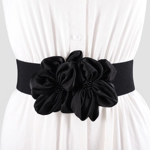 Dames Mode Bloem Elastische Corsetriem Elegant Strik Stretch Wespentaille Voor Jurk Katoen Kunstparel Decoratie