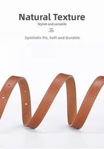 Close-up of brown PU leather belt with fine stitching and natural texture detail