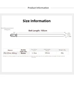 Detailed size chart for the women's thin belt showing 105cm length and 1.8cm width