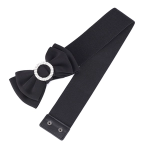 Cintura elastica nera da donna con fiocco di strass e bottoni a pressione per abiti