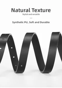 Detail of black PU leather belt showing natural grain texture and durable stitching