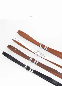 Minimalist slim belts in camel, white, brown and black with silver zinc alloy buckles