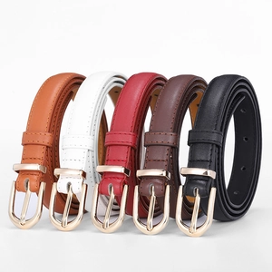 Ceinture Fine Minimaliste pour Femme en Cuir PU Boucle à Ardillon en Alliage Doré Sangle de Taille Réglable pour Robe Jeans Pantalon