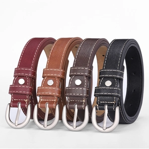 Ceinture Fine en Cuir PU Minimaliste pour Femmes Avec Boucle Ronde en Alliage Surpiqûres Contrastées Taille Polyvalente