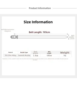 Detailed size guide for 105cm length women belt with 2.8cm width and buckle specs