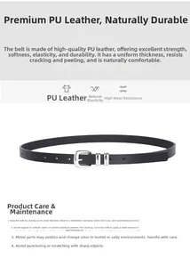 Detail showing high-quality black faux leather belt with silver double-ring buckle
