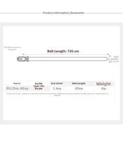 Größentabelle mit 105 cm Gürtellänge und 2,8 cm Breite für Damen-Taillengürtel