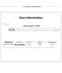 Size information and technical specifications for the 3.2cm wide PU leather pin buckle belt