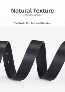 Macro detail of black PU leather belt with natural litchi texture and neat adjustment holes