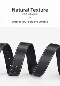 Detailed macro view of black synthetic PU leather belt with stitching and natural texture