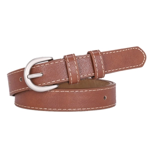 Ceinture classique en cuir marron pour femme avec surpiqûres et boucle argent