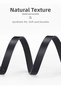 Macro detail of black PU leather belt strap showing high-quality lychee grain texture
