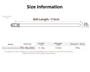 Size chart detail for leopard punk belt with 115cm length and sparkling rhinestone buckle