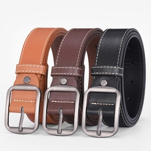 Women's PU Leather Belt With Square Alloy Pin Buckle Contrast Stitching Casual Korean Style Waistband For Jeans Trousers