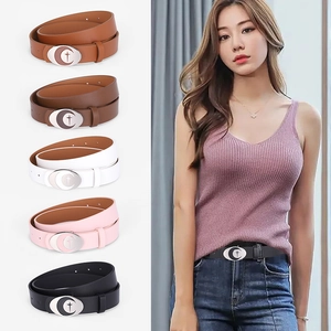 Women's faux leather belt with crescent moon metal buckle in five colors for punk style