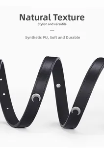 Détails des rivets en forme de lune sur la ceinture punk souple en cuir PU synthétique