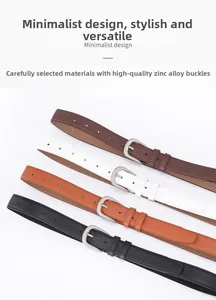 Detail showing four colors of high-quality leather belts with matte silver alloy buckles